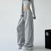 Pantaloni dritti color grigio chiaro con cordoncino