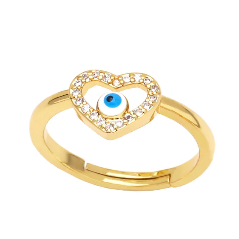 Copper 18k Gold Plating Blue Turkish Eye Open Ring Cz Zircon Evil Eyes