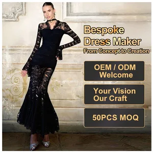 Custom High Quality Women's Dress Empire Waist Evening Luxury Long Sleeves Lace V-neck Elegant Party Dresses Ladies Clothing