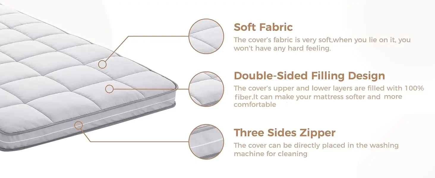 product custom grey polyester 3inch twin mattress topper single cover memory foam latex mattress cover with zipper-3