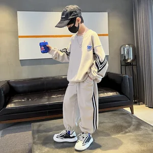 Autumn Spring Casual Sport Outfits for Teen Boys 2PCS Children Side Stripe Sweatshirt Pullover Top and Pants Suit
