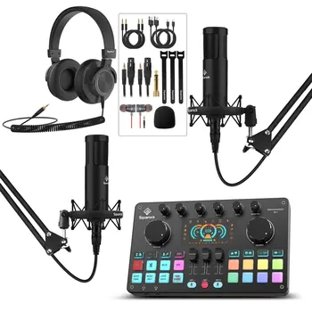 Squarock Professional studio equipment with 2 condenser microphones and monitor headphones for streaming podcast equipment