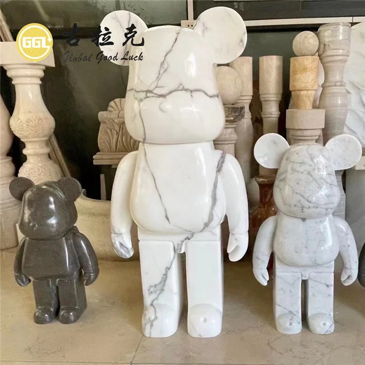 Marble Stone Carved Fashion Funny BearBrick Statue Ornaments Bear Sculptures