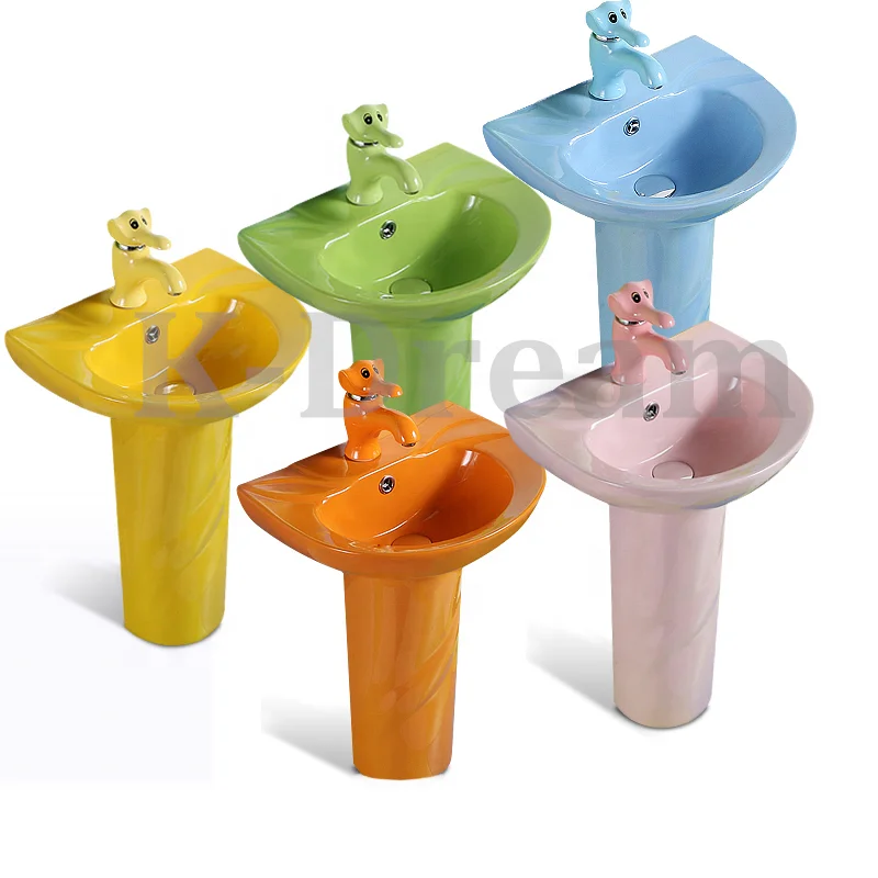 Lavabo à piédestal de petite taille pour enfants, articles sanitaires en  céramique couleur