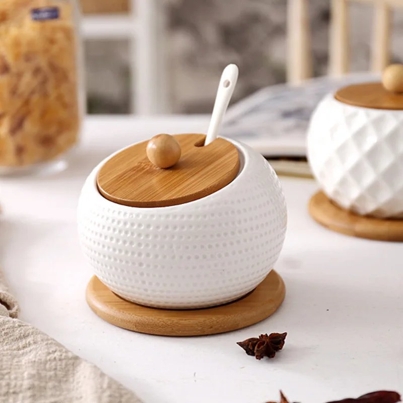 Ceramic Condiment Jar Spice Container with Bamboo Lid, Porcelain Spoon -  China Spice Jar and Ceramic Spice Jars price