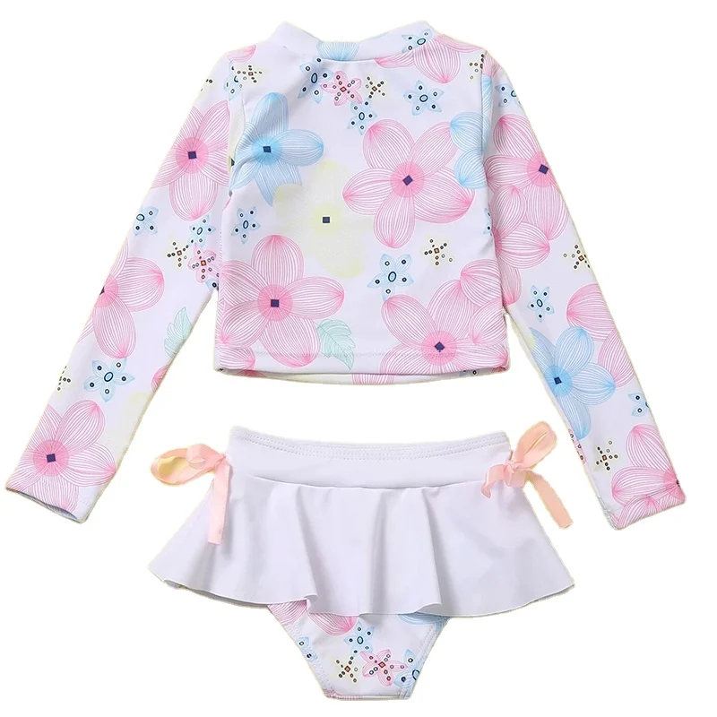 Tne Pieces Toddler Infant Long Sleeve Children Floral Teenage Swimwear Bathing Suits Swimsuit For Girls Kids