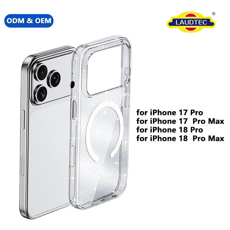 For Luxury Starry Glitter Clear Magnetic TPU+PC Phone Case for 18 Pro/Pro Max Slim Shockproof Anti-Drop Lens