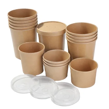 Double Wall Disposable Kraft Paper Bowl 500ml round Takeaway Bowl PE Paint Coat Noodles Craft Cookies Printed Stamping Embossing