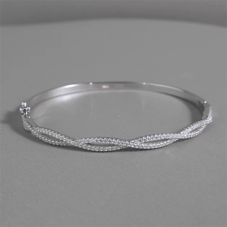 Korean Luxury Cross Wave Cuff Bracelet Bangle 925 Sterling Silver