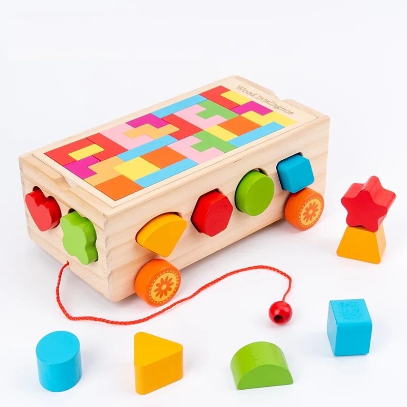 Wooden Shape Sorter Educational Preschool Toddler Toys Classic Push Pull Truck Cognition Color