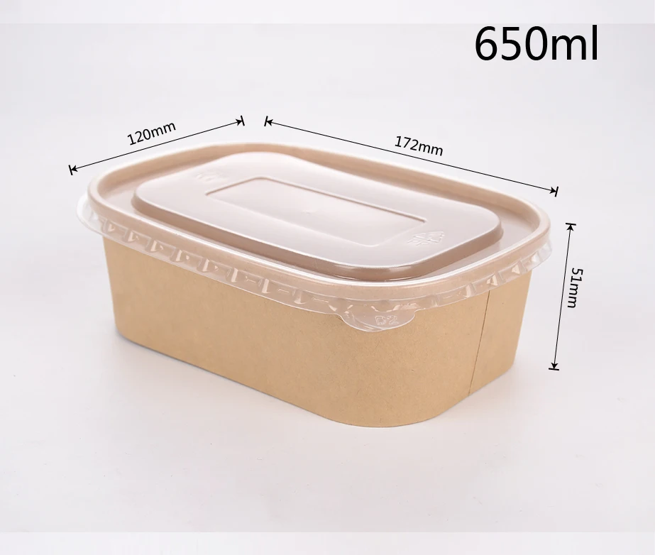 500ml 750ml 1000ml 1300ml Take Away Disposable Rectangular Square Kraft Paper Bowl With PET Lid For Salad manufacture