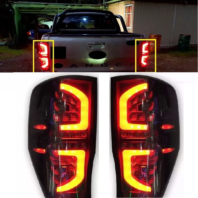 LED Rear Tail Light Assembly for Ford Ranger Raptor T6 T7 PX MK1 MK2 Wildtrak T8 2012 2018 2020 Pair Smoke Black Tail Lamp