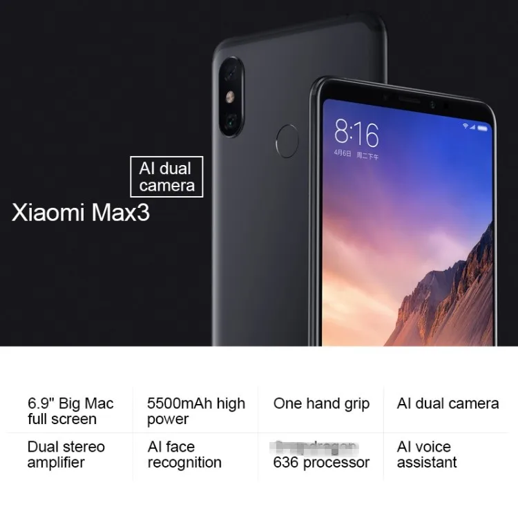 Xiaomi Mi Max 3 Smartphone 6gb 128gb G Dual Ai Rear Cameras 6 9 Inch Miui 9 0 Android Mi Mobile Phone Buy Xiaomi Mobile Sd 636 High Quality Xiaomi Max 3 48mp Triple Camera 32mp