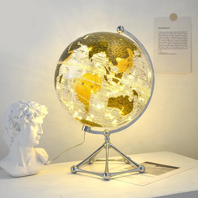 20cm Plastic Transparent Desk Tabletop Globe Lamp Earth Globebright