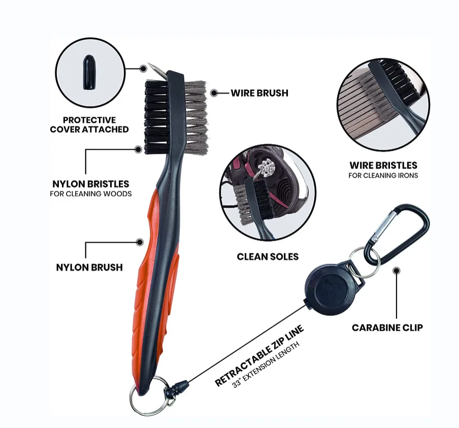 Double Sided 31.5 cm Golf Club Cleaner Brushes Golf Accessories Cleaning Tool Golf Brush Cleaner factory