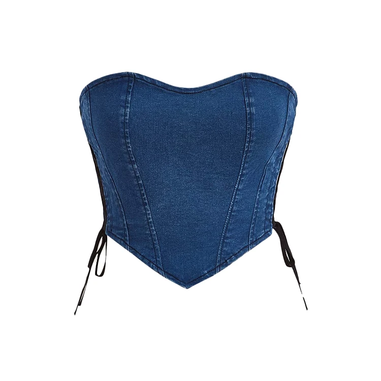 OEM Bluză din denim cu torsada pentru femei, cu legături, bluză sexy din denim, cu bretele, pentru femei