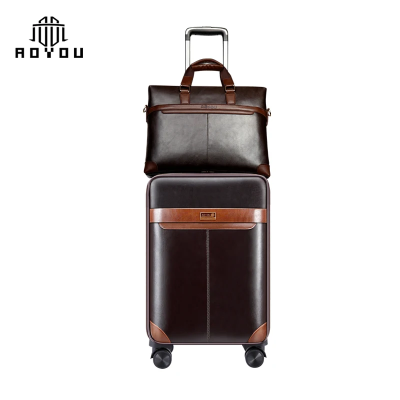 Durable PU Leather Carry-on Suitcase with Spinner Wheels