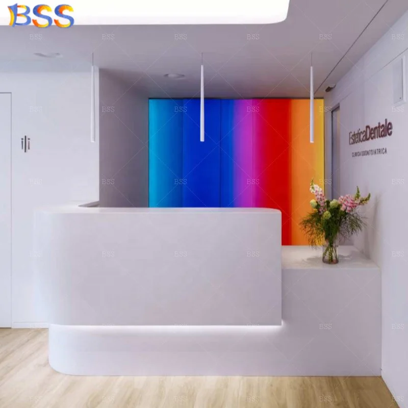 Reception Counter Medical Spa Design Modern Contemporary Artificial Marble L Shape White Medical Reception Counter