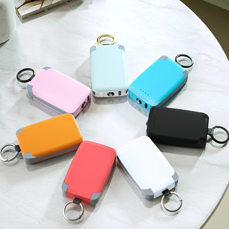 Personnalisable 2 Cables Type C Emergency Mobile Small Portable Charger Mini Keychain Power Bank 4000mah With Logo