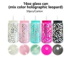 Gobelet en verre holographique léopard de 473 ml (16 oz) avec couvercles en PP