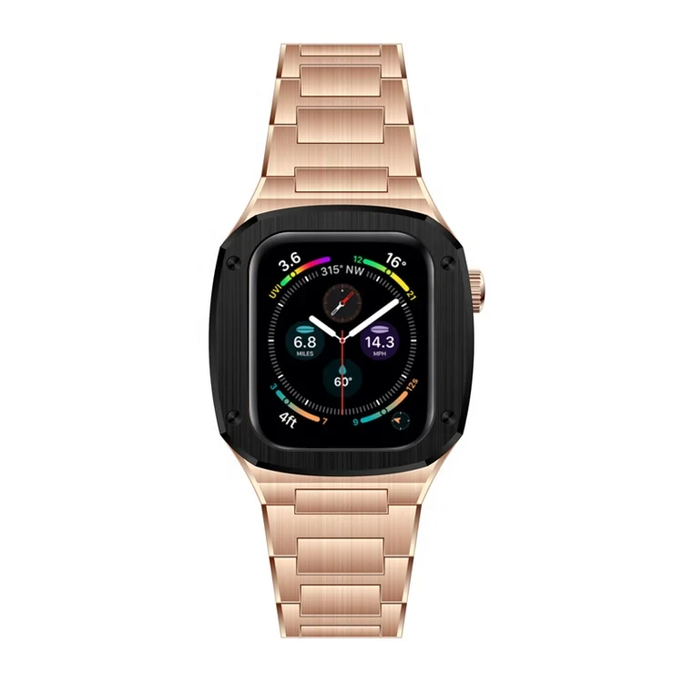 
luxury apple watch case stainless 44mm stainless steel solid apple case with rose gold colour and transparent back 