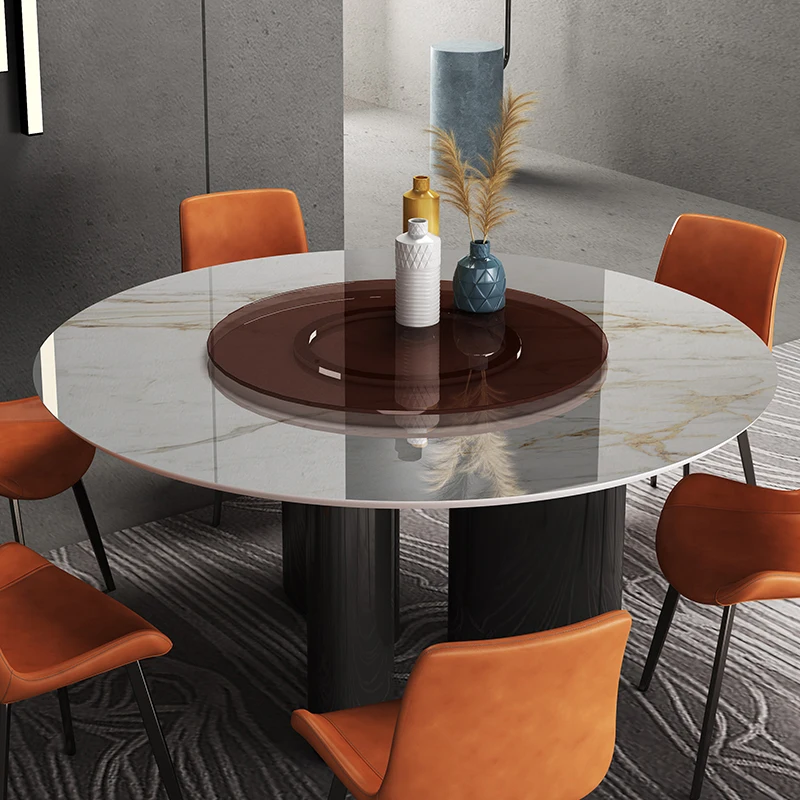 Great Foshan Factory Modern Rock Board Round Table Household 10 People 8 People Hotel Villa Rotating Large Round Dining Table