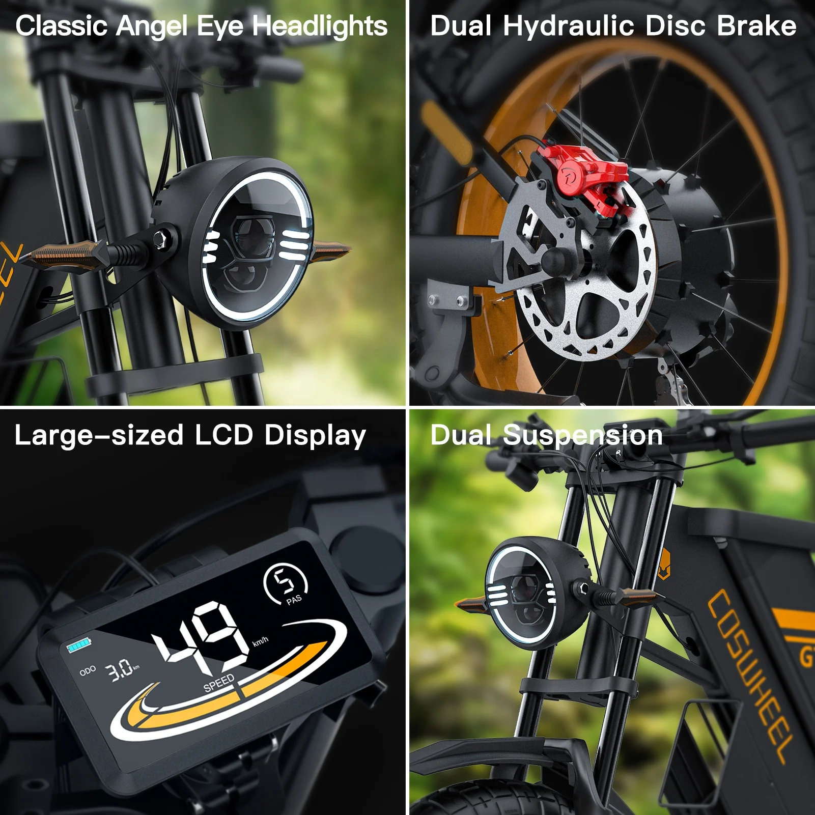 Vélo électrique haute vitesse COSWHEEL GT20, enduro, tout-terrain, moteur 1500 W, en stock en UE, États-Unis et Royaume-Uni._voghion.com