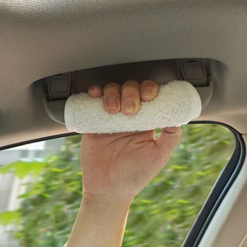 Well-Designed Lambskin Fleece Car Roof Handle Protective Cover Interior Accessories