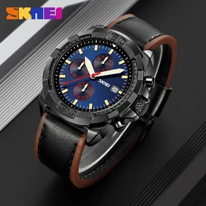 SKMEI 9347 OEM Men's Quartz Sport Luxury Business Casual Watch Water Resistant Genuine Leather Strap Fashionable