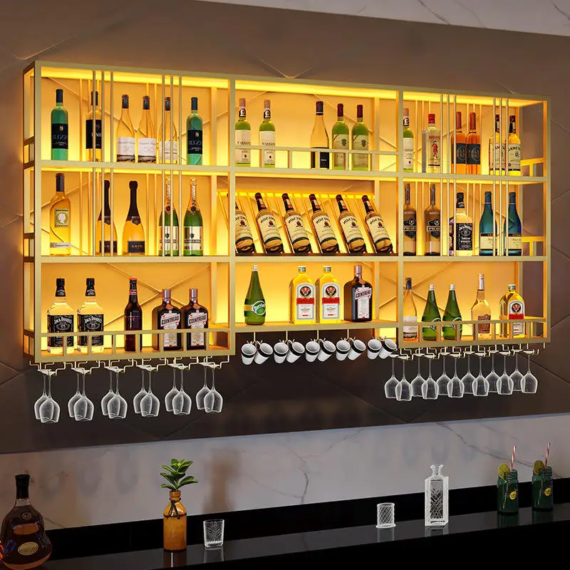 Customized Industrial Led Lights Pub Wall Mount Bar Shelf Display Wine Bar Metal Wine