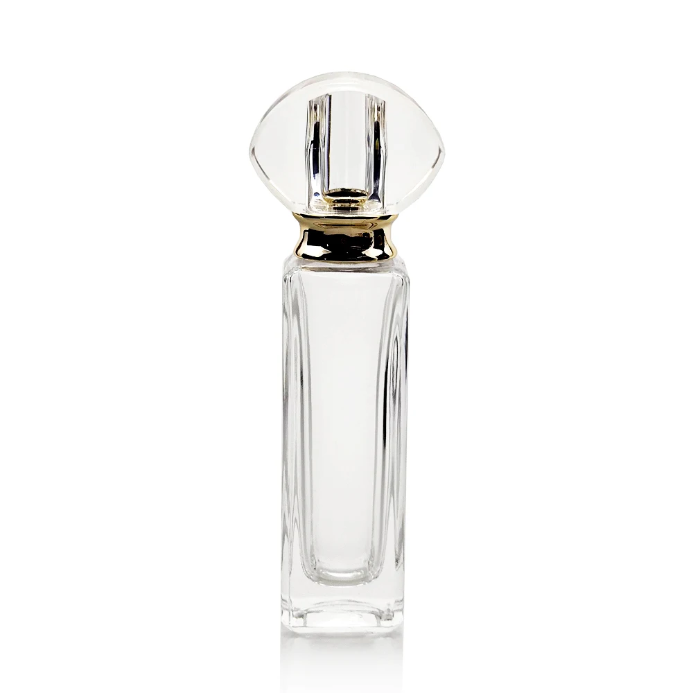 30 ml square High Slim Bottles Perfume Glass Spray Perfume Bottle with Aluminium Wooden Zamak PMMA Plastic Top