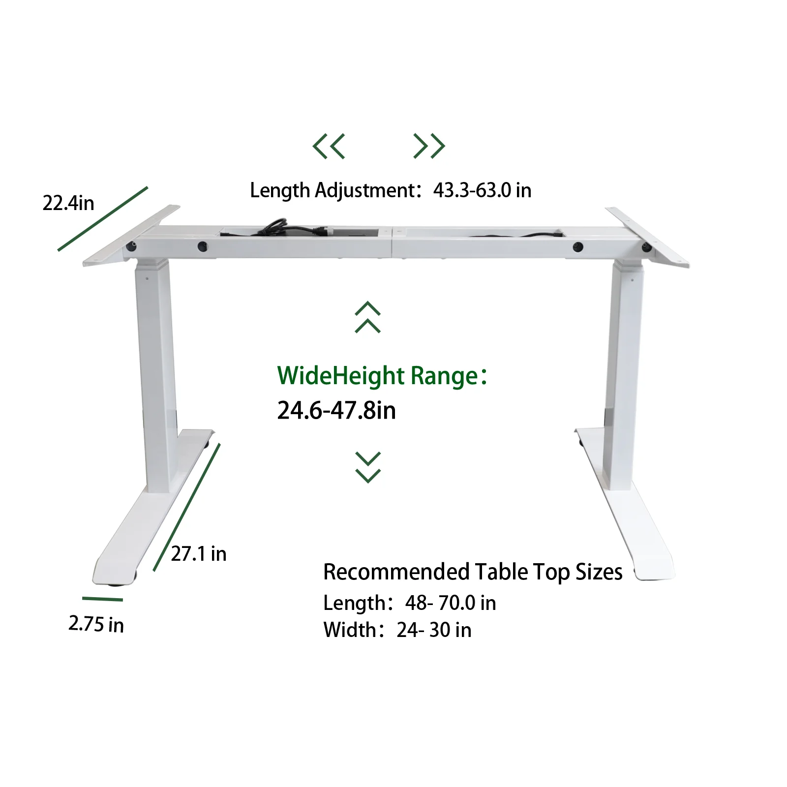 Ada Electric Dual Motor Standing Desk Frame for 41 to 82 Inch Tabletop Frame With Ergonomic Height Adjustable Memory Controller