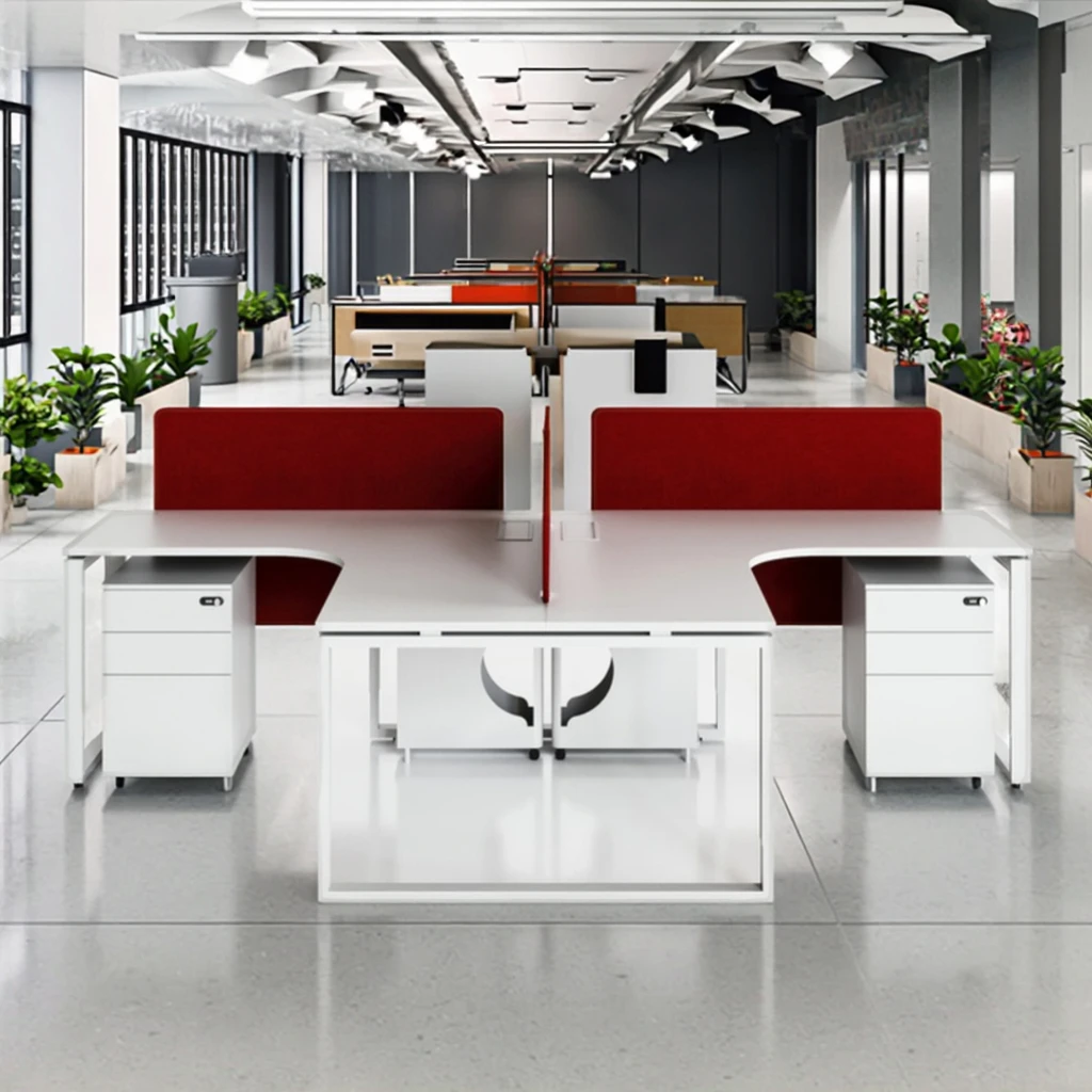 T-Shaped Modular Foldable Automatic Office Workstation Panel System Wood Frame Standing Computer Desk Storage Modern 5