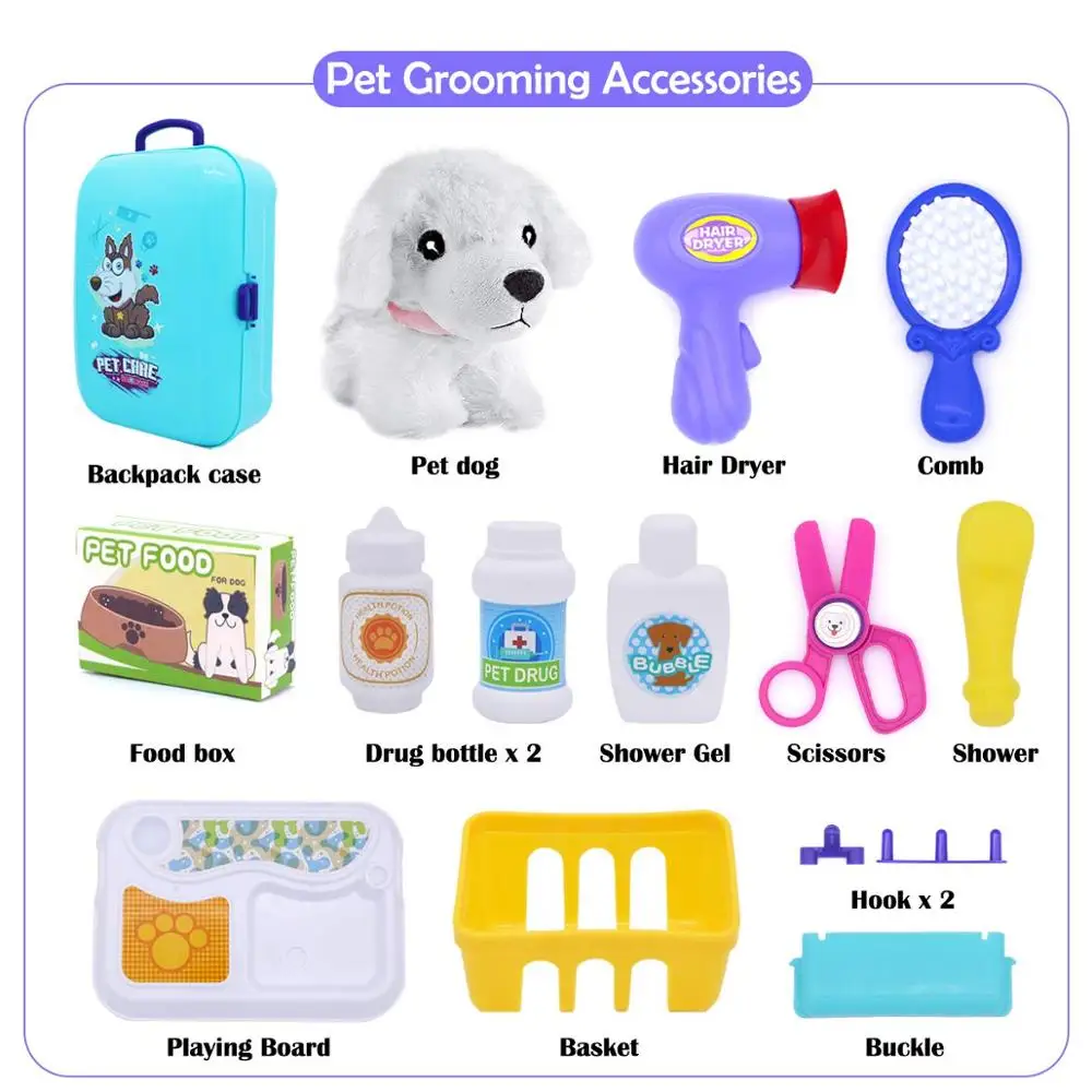 Набор для ухода за домашними животными, набор для ухода за детьми, кормления и ветеринара, игрушки с рюкзаком | Обучающая игрушка для детей из 16 предметов | Инструменты для приготовления пищи, игрушки