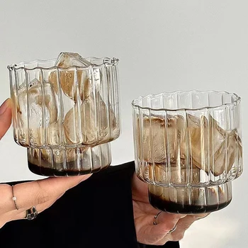56H Coffee Glass Cups Vertical Pattern Home Use Female Drinking Cold Water Milk Drink Milk Tea Cups