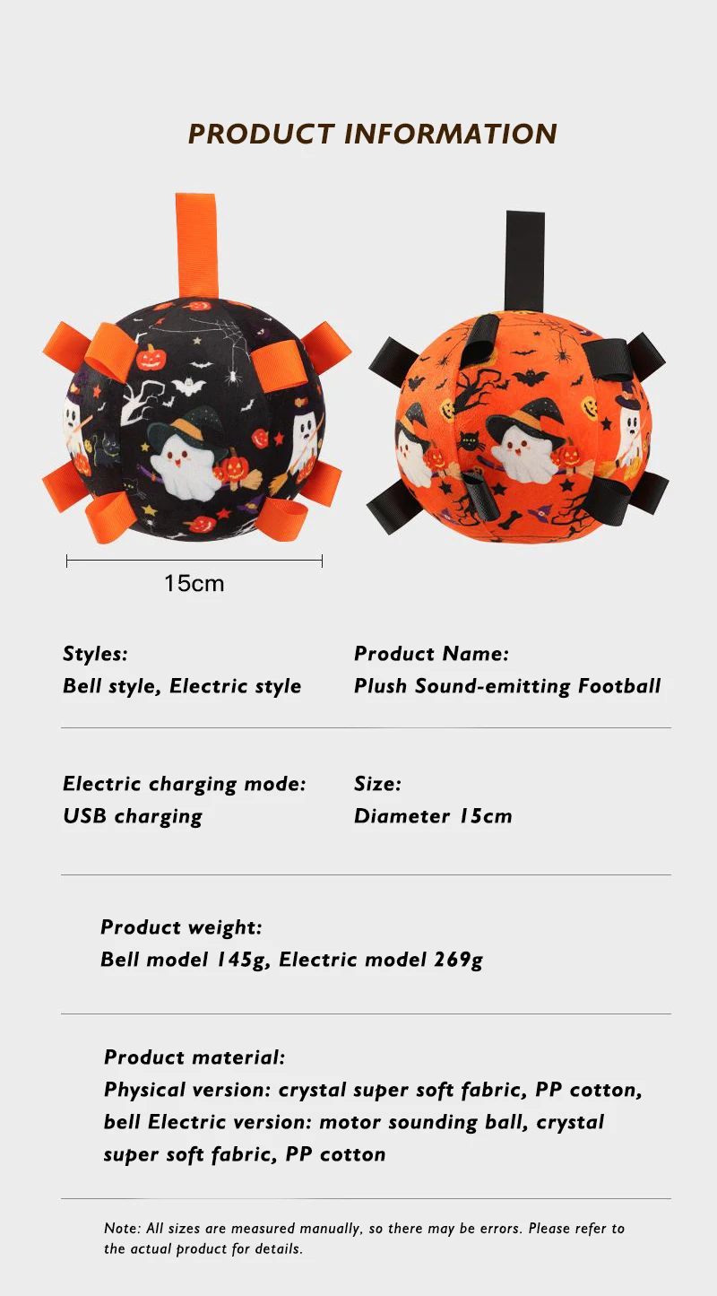 New Halloween Dog Toy Ball Dog Outdoor Football Toy Grinding Teeth Bite Relief Electric Bell Ball factory