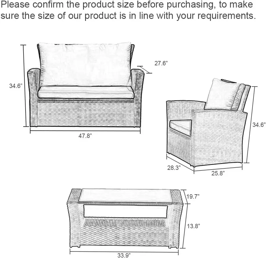 4pcs Outdoor Furniture Patio Furniture Garden Set Wicker Rattan