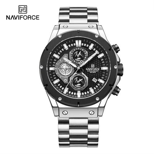 NAVIFORCE 8026 SB Factory Small Three Needle Watches for Men Chronograph Stainless Steel Strap Men Wrist Watches Big Dial Clock