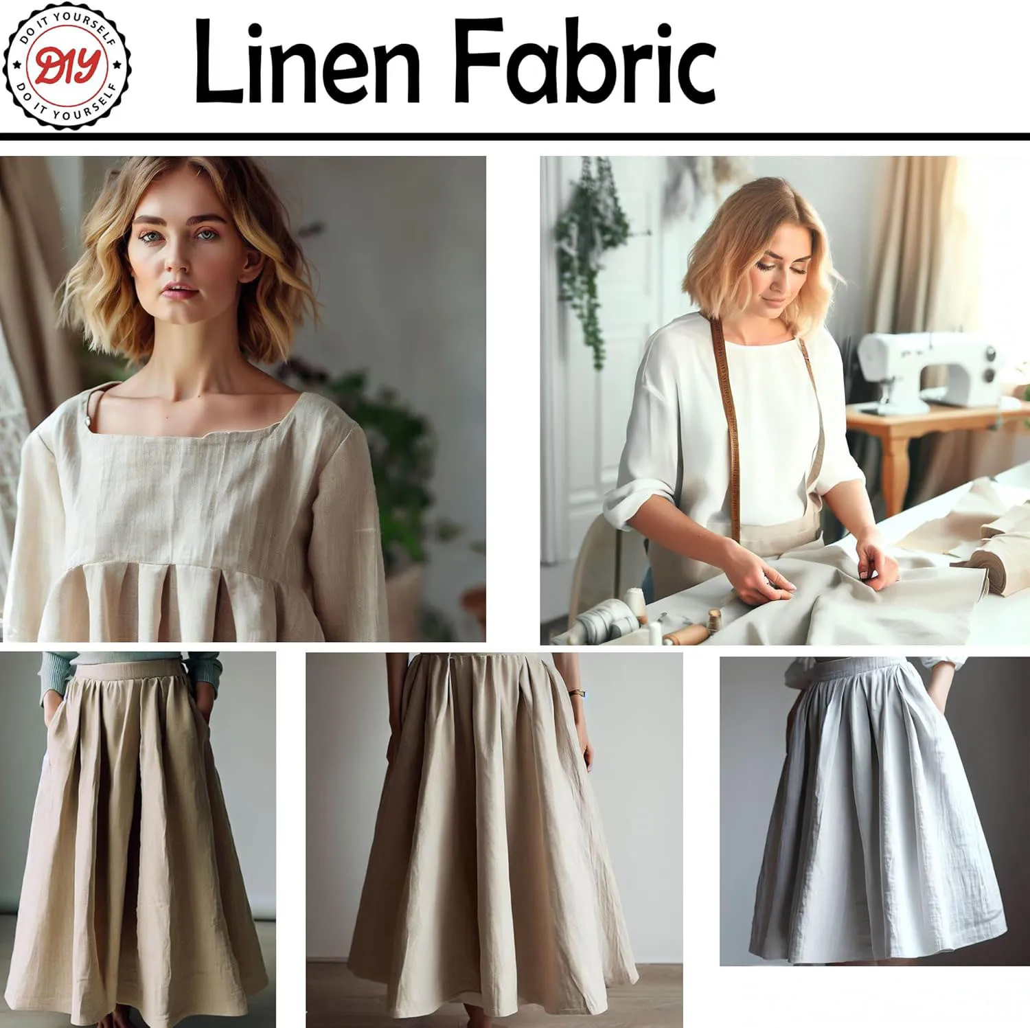 Linen Fabric Natural Linen Cloth Embroidery Sewing Soft Breathable 55" Wide 70% Linen 30% Rayon Hemp Needlework Lining