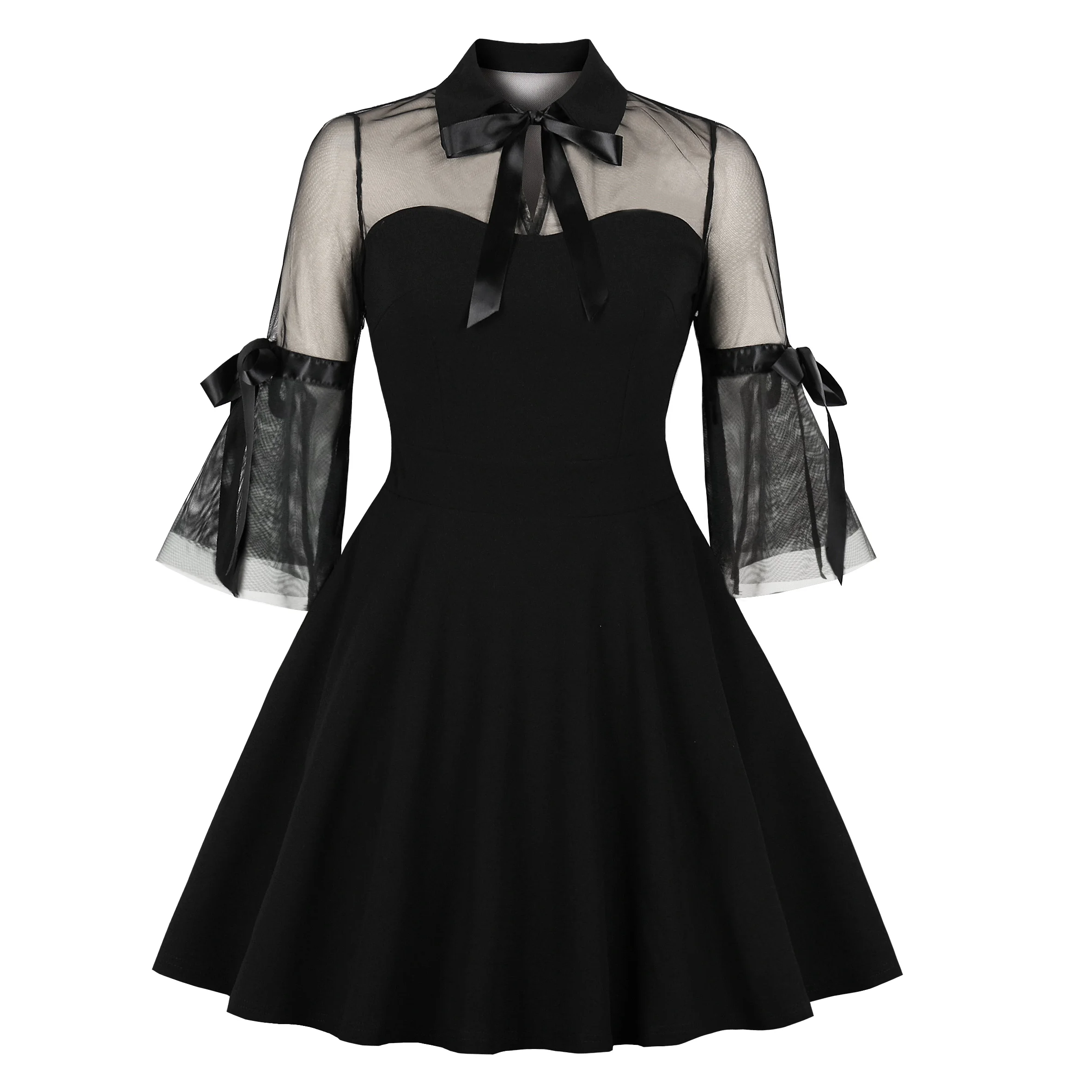 Women Mesh Layered Half Sleeve Bow 