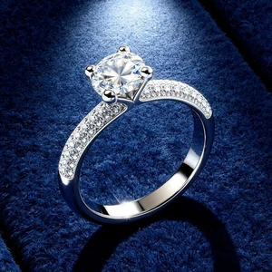 Luxury Classic Six-Claw Wedding Proposal Diamond Ring White Gold D Color 1Ct Moissanite Ring for Girlfriend Gift