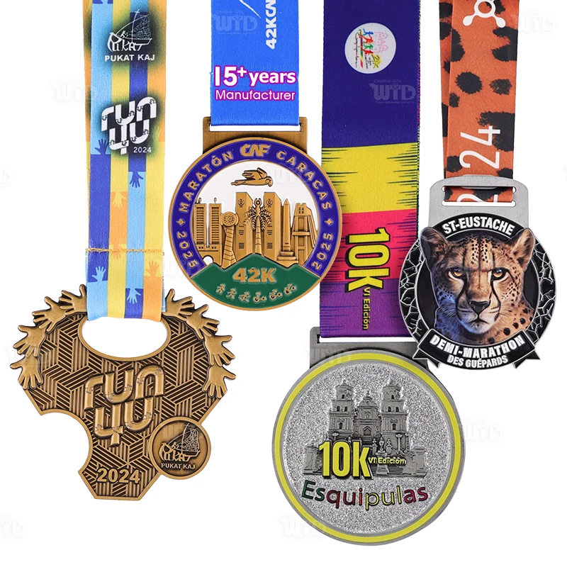 Medalha de Maratona Personalizada com Fitas, Medalha de Liga de Zinco Personalizável, Medalha Esportiva de Alta Qualidade com Esmalte 3D