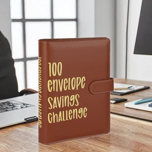 Customizable Brown A5 PU Leather Cash Envelopes Budget Planner Expense Tracker Money Saving Organizer