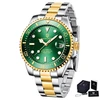6 green dial silver gold strap
