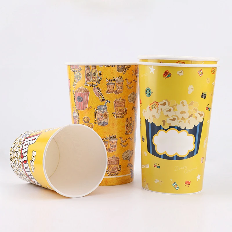 Custom Printed Popcorn Buckets Food Paper Cups Take Away Food Container Disposable Paper Bucket With Lid For Cinema Theater details