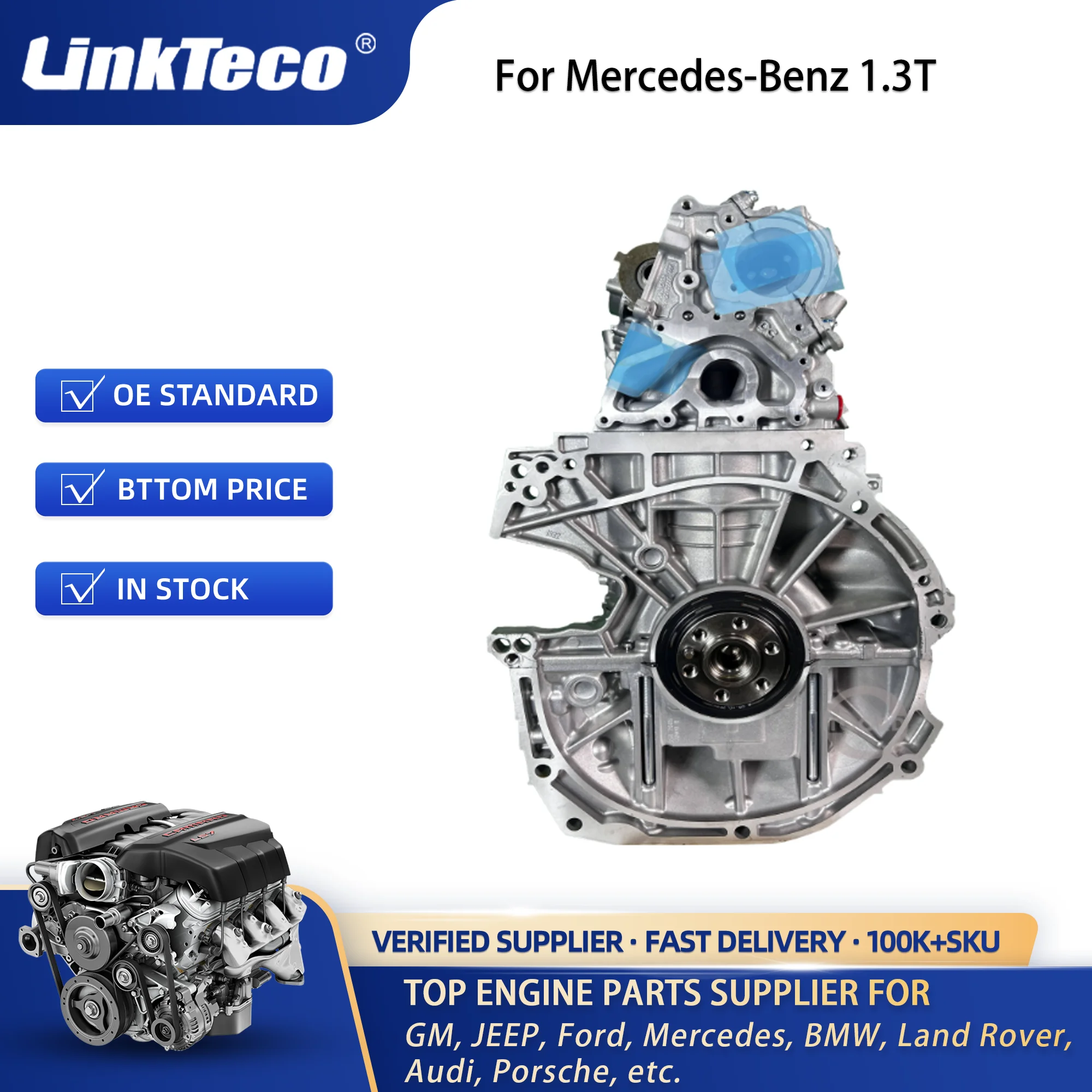 Linkteco Auto Engine Assembly for Mercedes Benz M282.914 1.3T  A180 B180 A200 B200 282914 92228291402 92228291404 92228291403