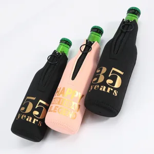 Fashionable Neoprene Beer Bottle and Cup Cover Shock-Absorbing Diving Printed Zipper Cola Cooler Bag