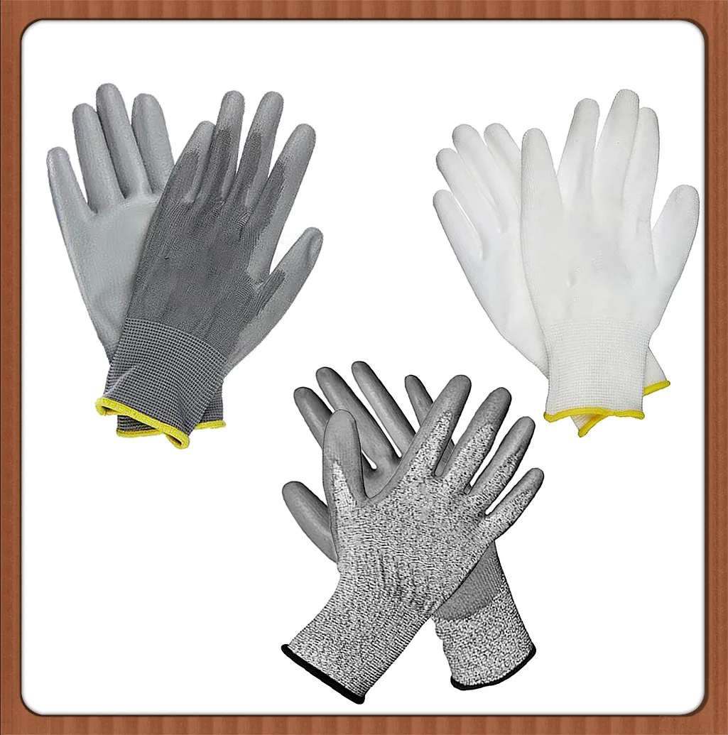 Nylon polyurethane palm fit dipped pu coated safety work glove for assembly electronic