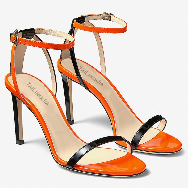 Stylish Black Orange Women Heels Party Evening Sandals