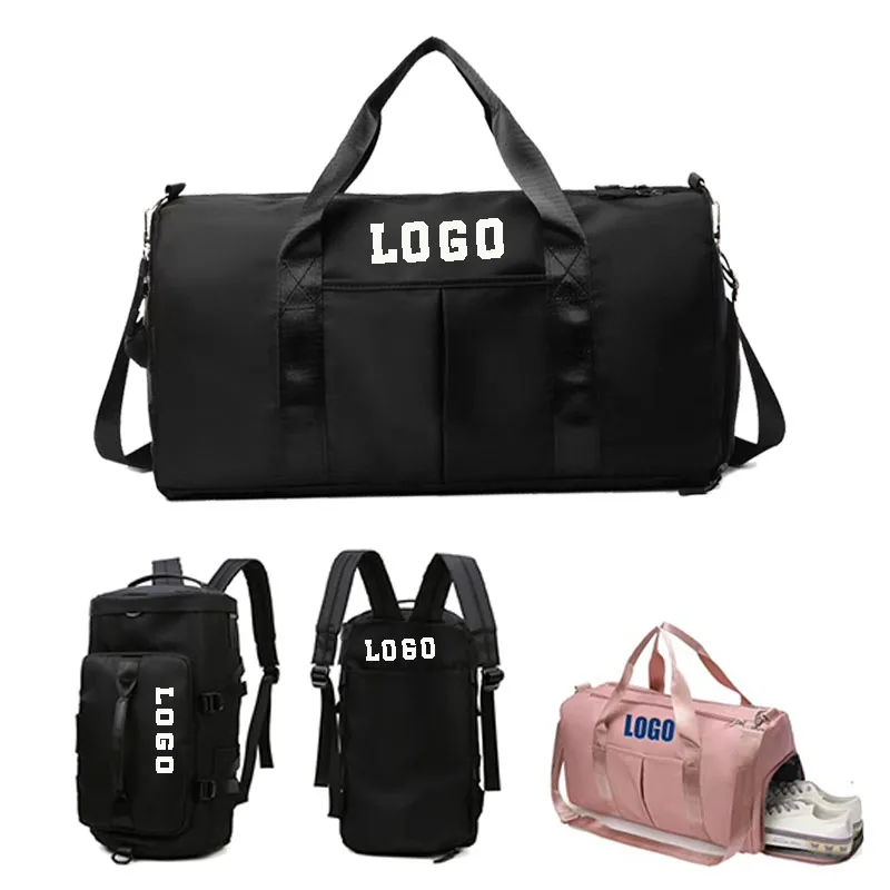 Custom Nylon Canvas Portable Durable Shoe Space Travel Work Out Exercise Waterproof Fabric Sport Gym Bag With Logo Duffel Bag